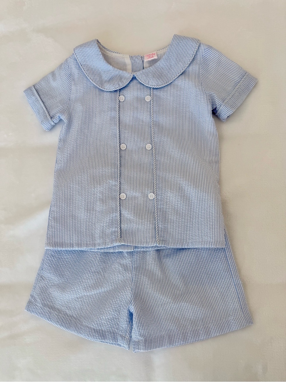 NWOT Stitchy Fish Boys Simple Seersucker Shorts Set Blue (size 3T)
